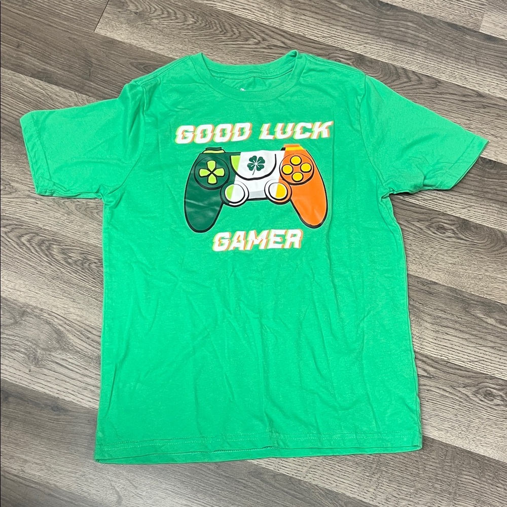 Green Gamer T-Shirt with Game Controller Design boy’s 10-12